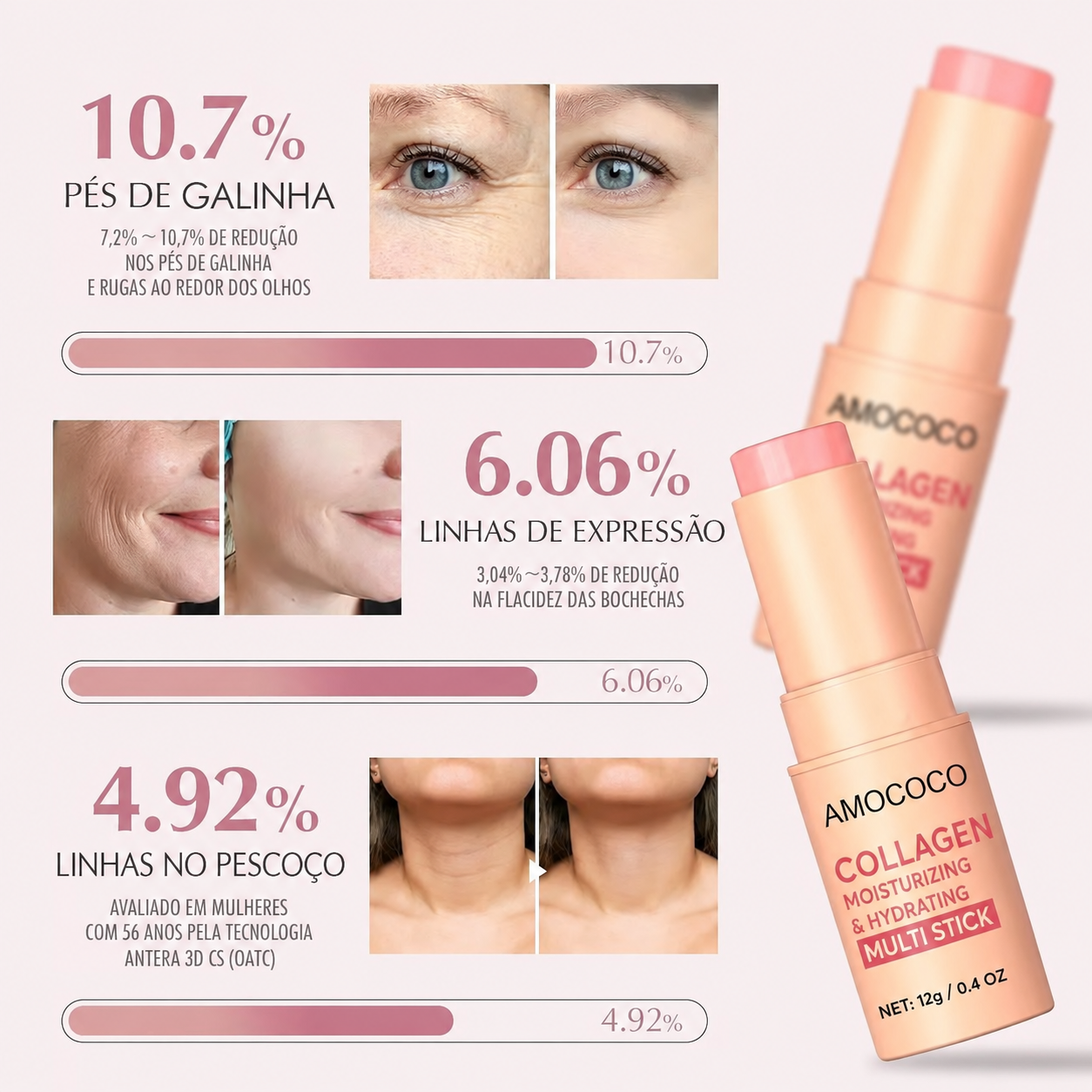 Informações visuais em português sobre áreas de cuidado ao redor dos olhos, boca e pescoço